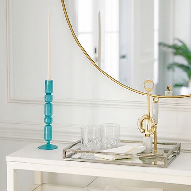 Modern Candle Holder with Stacked Sculptural Glass Base