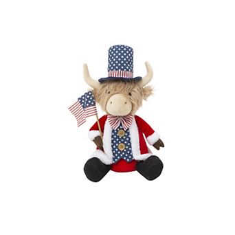 Americana Highland Cow with Flag Shelf Sitter Table Decor