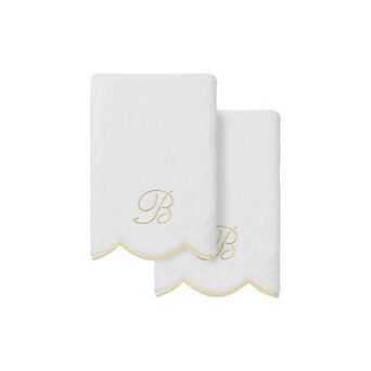 Linum Home Textiles Adornia Beige Scallop 2 pc Cotton Personalized Towel Set