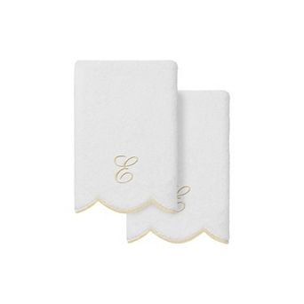 Linum Home Textiles Adornia Beige Scallop 2 pc Cotton Personalized Towel Set