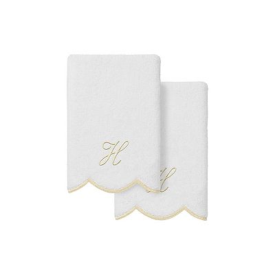Linum Home Textiles Adornia Beige Scallop 2-pc. Cotton Personalized Towel Set