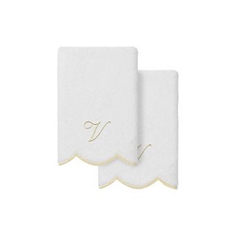 Linum Home Textiles Adornia Beige Scallop 2 pc Cotton Personalized Towel Set