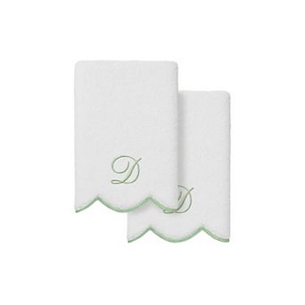 Linum Home Textiles Adornia Green Scallop 2 pc Cotton Personalized Towel Set