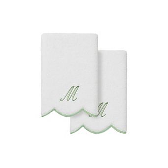 Linum Home Textiles Adornia Green Scallop 2 pc Cotton Personalized Towel Set