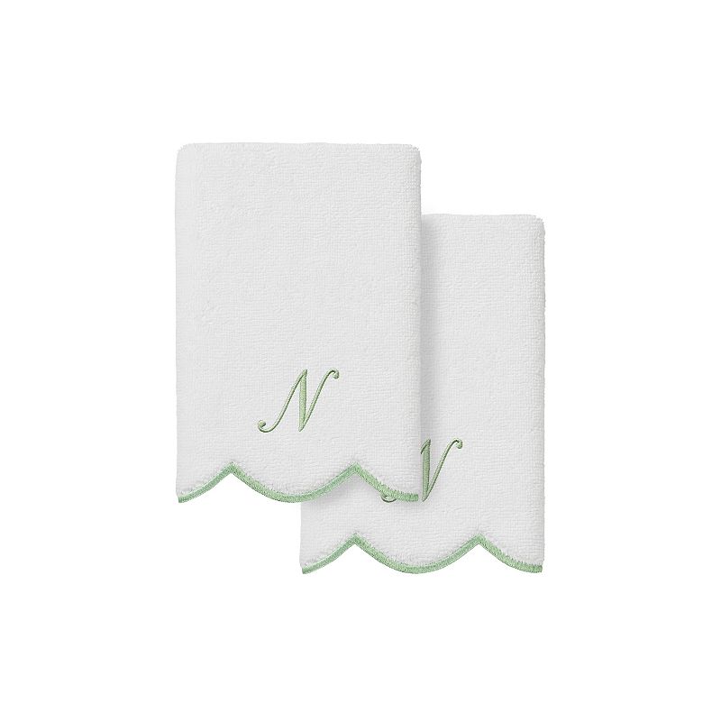 Linum Home Textiles Adornia Green Scallop Personalized 2-pc. Fingertip Towel, One Size, White