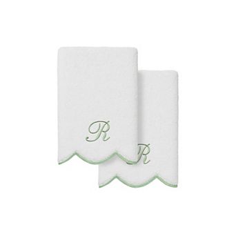 Linum Home Textiles Adornia Green Scallop 2 pc Cotton Personalized Towel Set