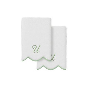 Linum Home Textiles Adornia Green Scallop 2 pc Cotton Personalized Towel Set