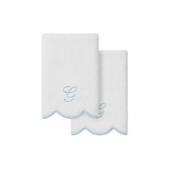 Linum Home Textiles Adornia Blue Scallop 2 pc Cotton Personalized Towel Set