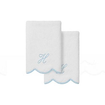 Linum Home Textiles Adornia Blue Scallop 2 pc Cotton Personalized Towel Set