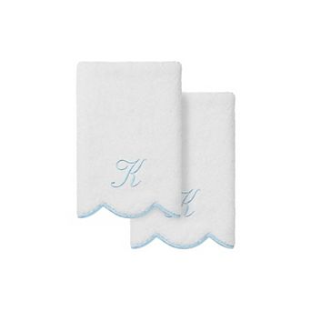 Linum Home Textiles Adornia Blue Scallop 2 pc Cotton Personalized Towel Set