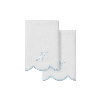 Linum Home Textiles Adornia Blue Scallop 2 pc Cotton Personalized Towel Set
