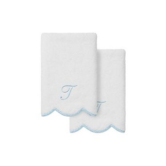Linum Home Textiles Adornia Blue Scallop 2 pc Cotton Personalized Towel Set