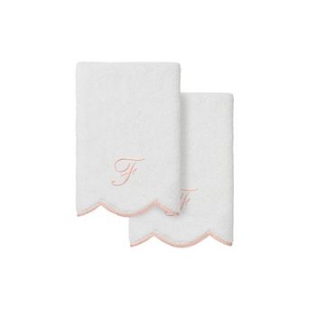 Linum Home Textiles Adornia Pink Scallop 2 pc Cotton Personalized Towel Set