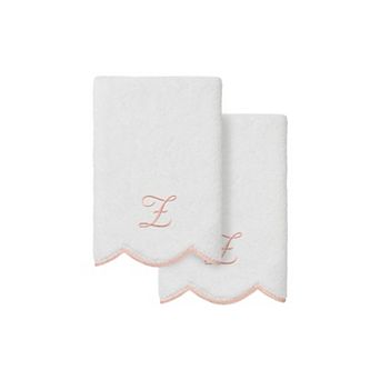 Linum Home Textiles Adornia Pink Scallop 2 pc Cotton Personalized Towel Set