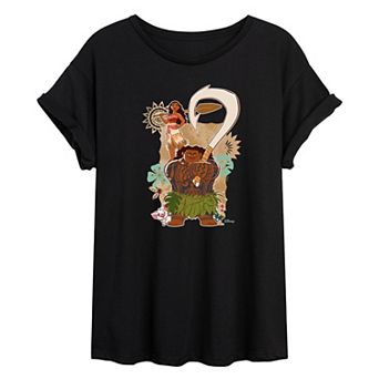 Juniors' Disney's Moana & Maui Oversized Tee