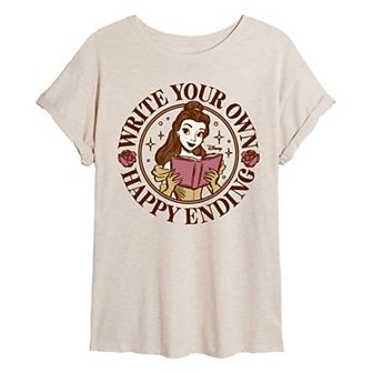 Juniors' Disney's Belle Write Your Own Happy Ending Oversized Tee