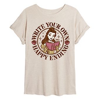 Juniors' Disney's Belle Write Your Own Happy Ending Oversized Tee