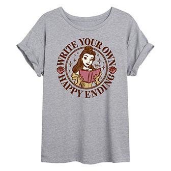 Juniors' Disney's Belle Write Your Own Happy Ending Oversized Tee