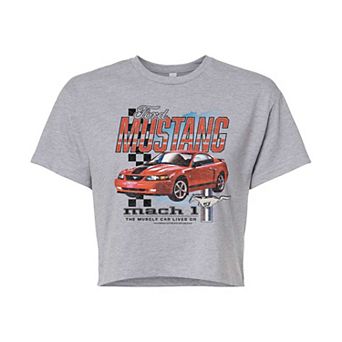 Juniors' Ford 2003 Mustang Race Distressed Cropped Tee