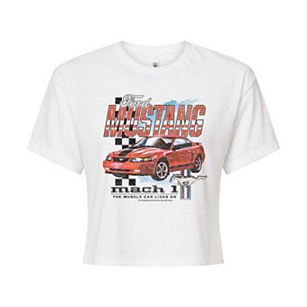 Juniors' Ford 2003 Mustang Race Distressed Cropped Tee