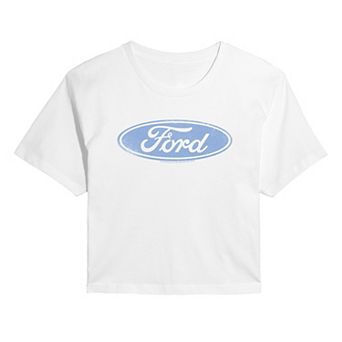 Juniors' Ford Distressed Logo Cropped Tee