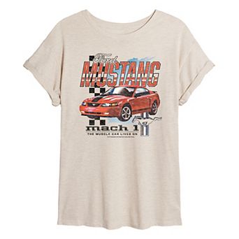 Juniors' Ford 2003 Mustang Race Distressed Oversized Tee