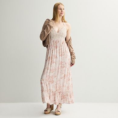 Juniors' madden girl Crochet Halter Top Tier Maxi Dress