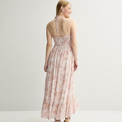 Juniors' madden girl Crochet Halter Top Tier Maxi Dress