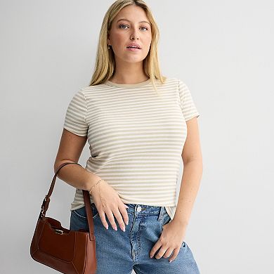 Juniors' Plus Size SO® Short Sleeve Rib Crew Top