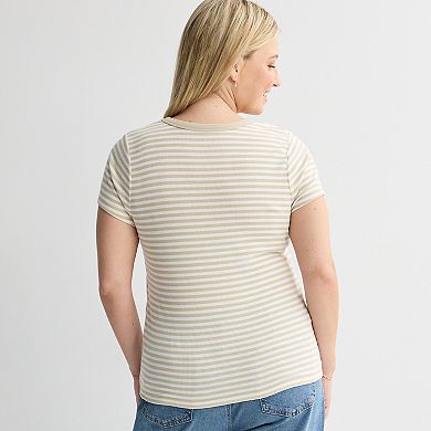 Juniors' Plus Size SO® Short Sleeve Rib Crew Top