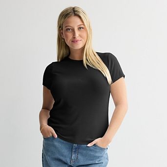 Juniors' Plus Size SO® Short Sleeve Rib Crew Top