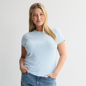 Juniors' Plus Size SO® Short Sleeve Rib Crew Top