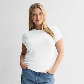 Juniors' Plus Size SO® Short Sleeve Rib Crew Top