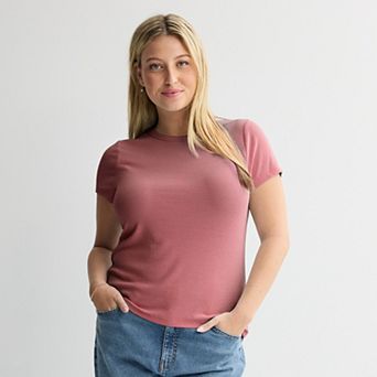 Juniors' Plus Size SO® Short Sleeve Rib Crew Top