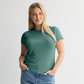 Juniors' Plus Size SO® Short Sleeve Rib Crew Top