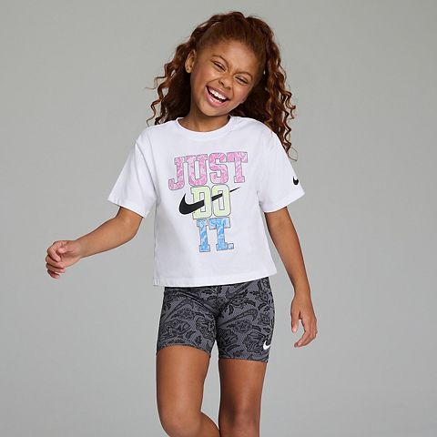 Girls 4-6x Nike "Just Do It." Boxy T-Shirt & Biker Shorts 2 pc Set