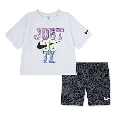 Girls 4-6x Nike "Just Do It." Boxy T-Shirt & Biker Shorts 2-Piece Set