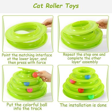 4-Layer Cat Track Tower Toy with Balls Interactive Toy with Electric Rotating Butterfly & Birds