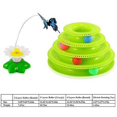 4-Layer Cat Track Tower Toy with Balls Interactive Toy with Electric Rotating Butterfly & Birds