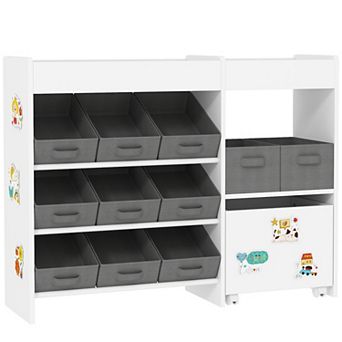 Qaba Toy Storage Organizer with 11 Fabric Bins, Moveable Cabinet