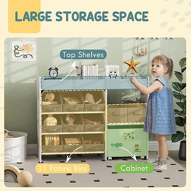 Qaba Toy Storage Organizer with 11 Fabric Bins, Moveable Cabinet