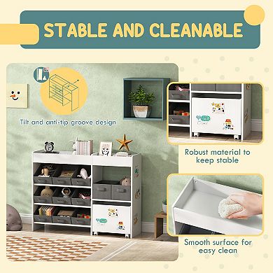 Qaba Toy Storage Organizer with 11 Fabric Bins, Moveable Cabinet
