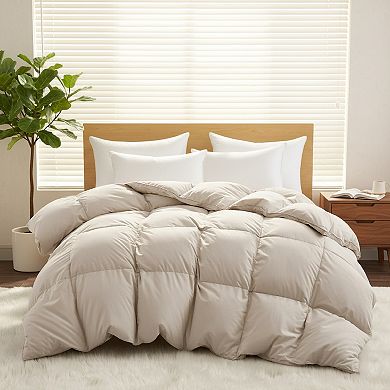 Unikome White Goose Down Fiber Comforter, Extra Warmth Fluffy Goose Down Fiber Winter Duvet Insert