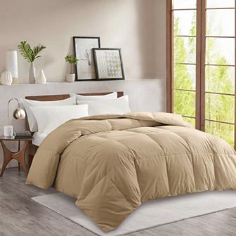 Unikome White Goose Down Fiber Comforter, Extra Warmth Fluffy Goose Down Fiber Winter Duvet Insert