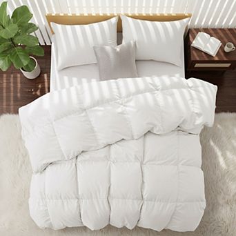 Unikome White Goose Down Fiber Comforter, Extra Warmth Fluffy Goose Down Fiber Winter Duvet Insert