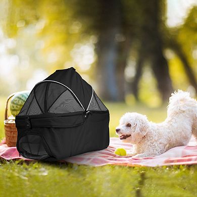 Foldable 4-Wheel Pet Stroller with Removable Liner & Storage Basket, Travel Jogger Carrier for Dogs