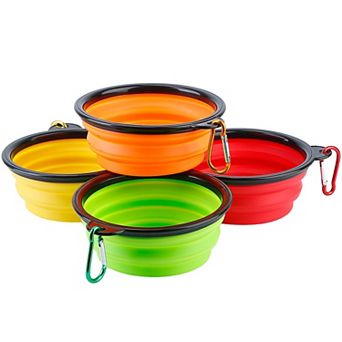 4 pc Collapsible Silicone Dog Bowls BPA-Free Travel Pet Bowls w/ Carabiner for Food & Water