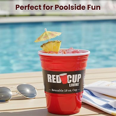 Red Cup Living 18oz Tumbler Cups Set of 6, Reusable Plastic Drinking Glasses for Drinks