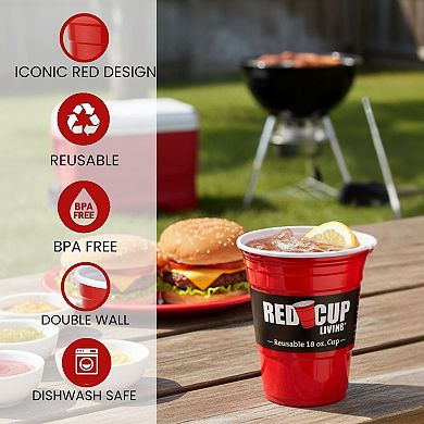 Red Cup Living 18oz Tumbler Cups Set of 6, Reusable Plastic Drinking Glasses for Drinks