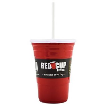 Red Cup Living 24oz Tumbler Cup with Lid & Straw, Reusable Plastic Party Cup for Drinks